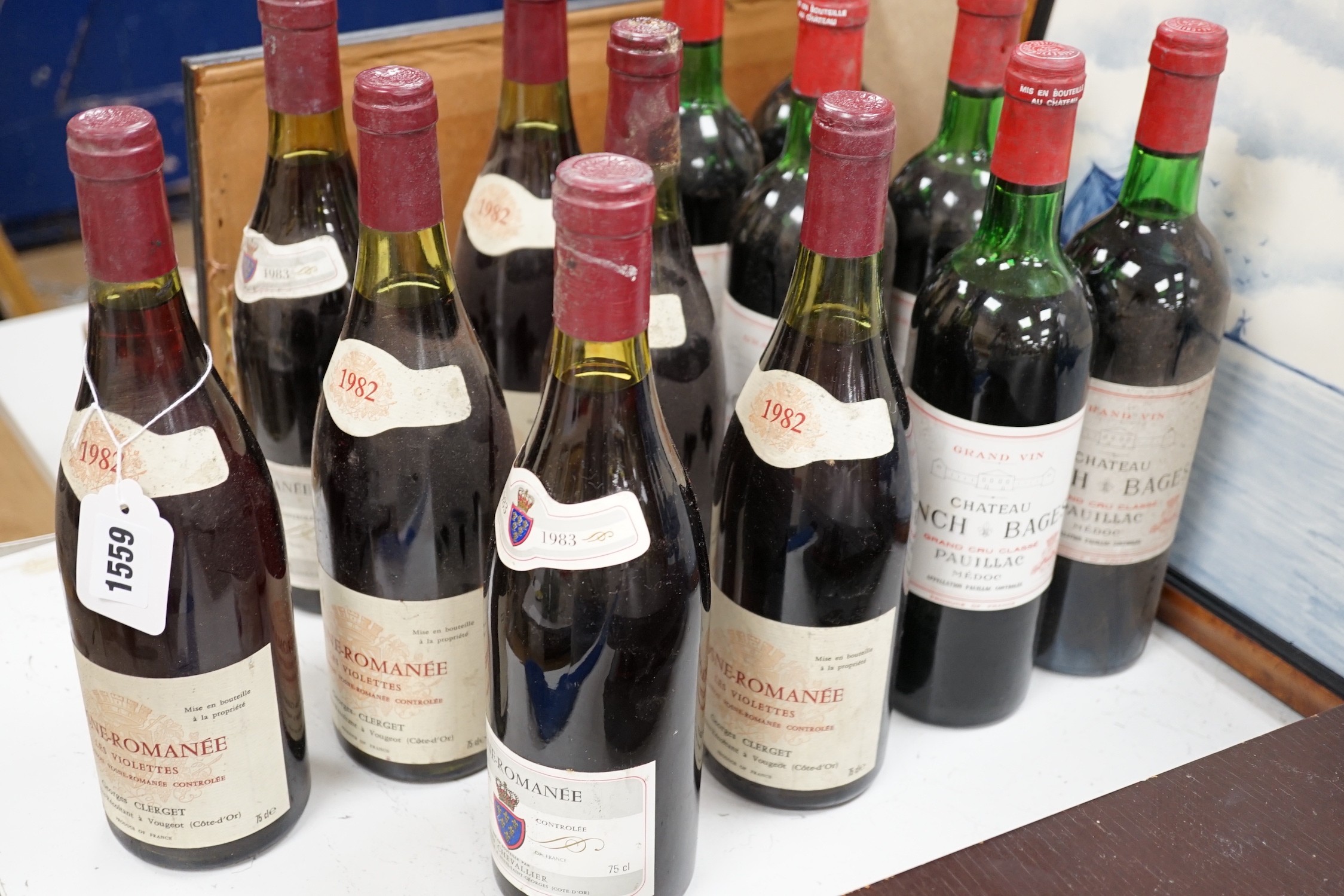 Seven bottles of 1982 Vosne-Romanee wine and six bottles of 1975 Chateau Lynch Bages Medoc, (13)